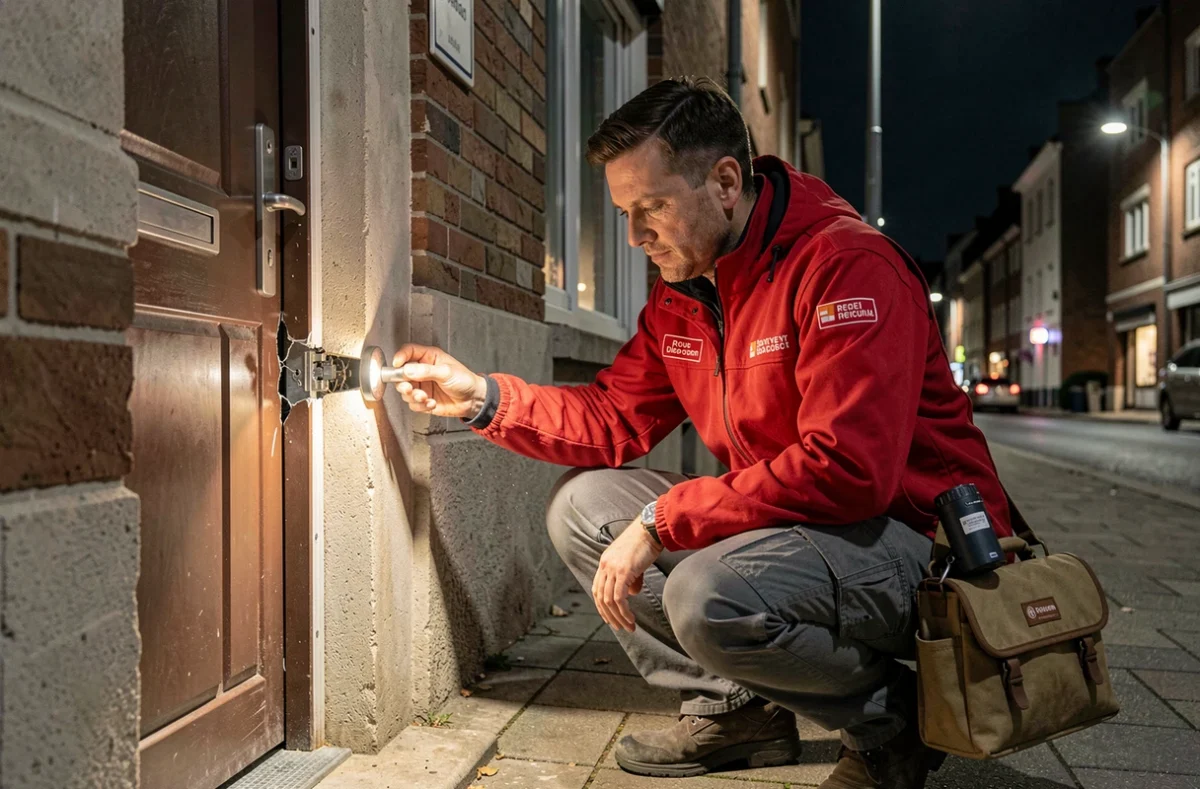 Technicien d'Abc Depannage intervenant en urgence sur une serrure de porte d'appartement à Rouen