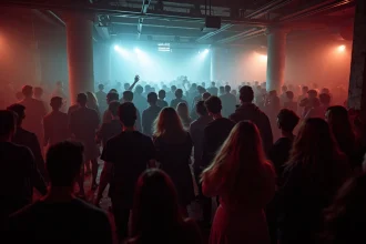 Clubbers parisiens dansant dans une boîte techno souterraine après 5h du matin en 2026