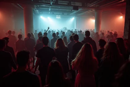 Clubbers parisiens dansant dans une boîte techno souterraine après 5h du matin en 2026