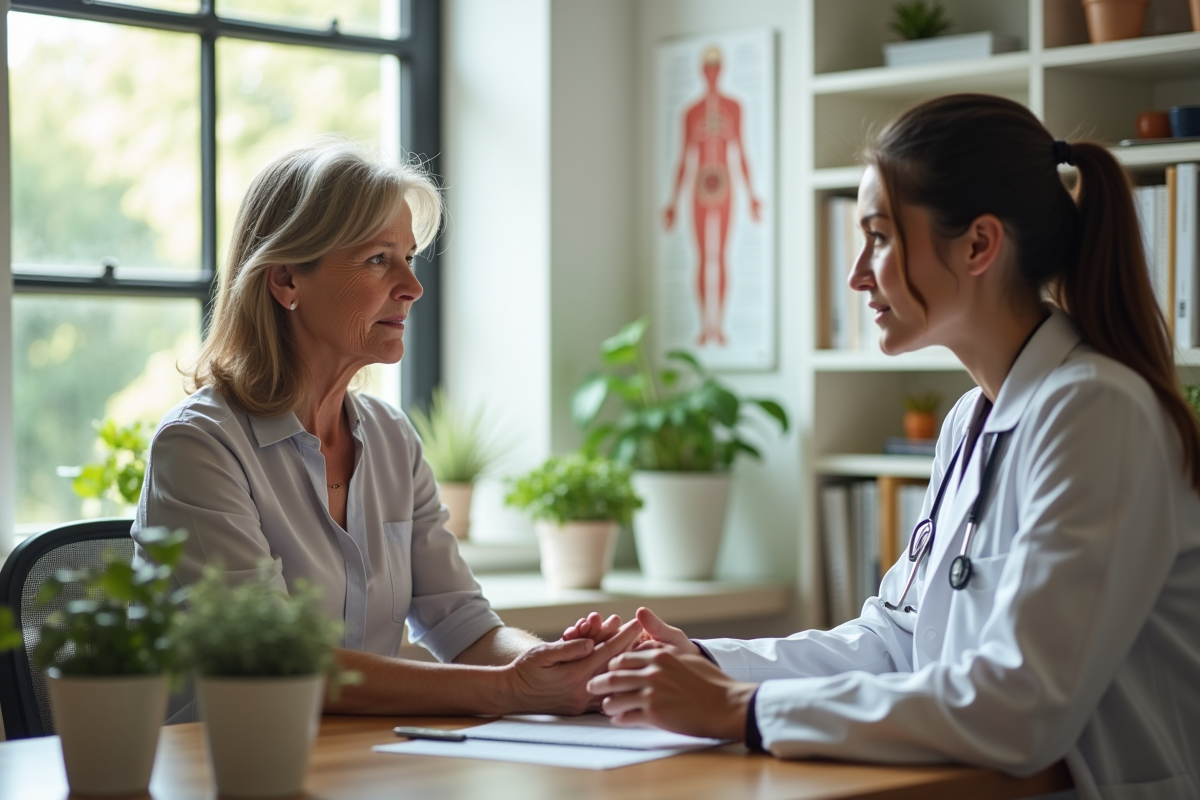 Femme en consultation avec une médecin dans un cabinet