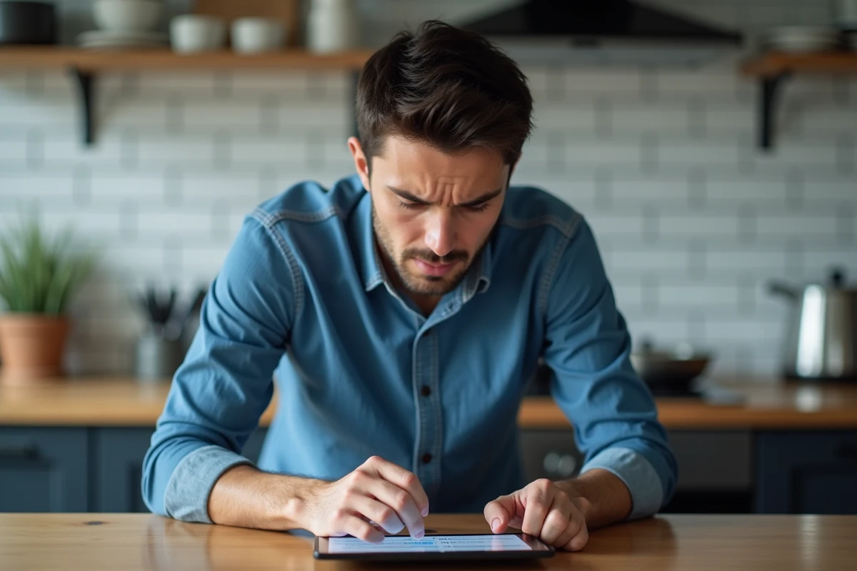 Homme consultant une tablette affichant des erreurs de formulaire, représentant les erreurs courantes des utilisateurs sur la plateforme Wodioz