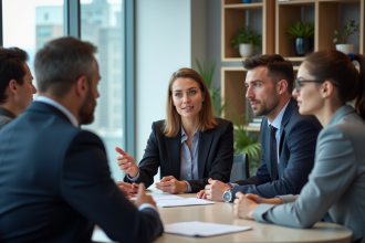 Groupe de professionnels en réunion dans un bureau moderne