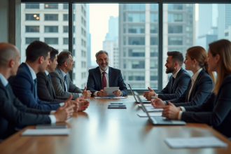 Groupe de professionnels en réunion d'affaires modernes