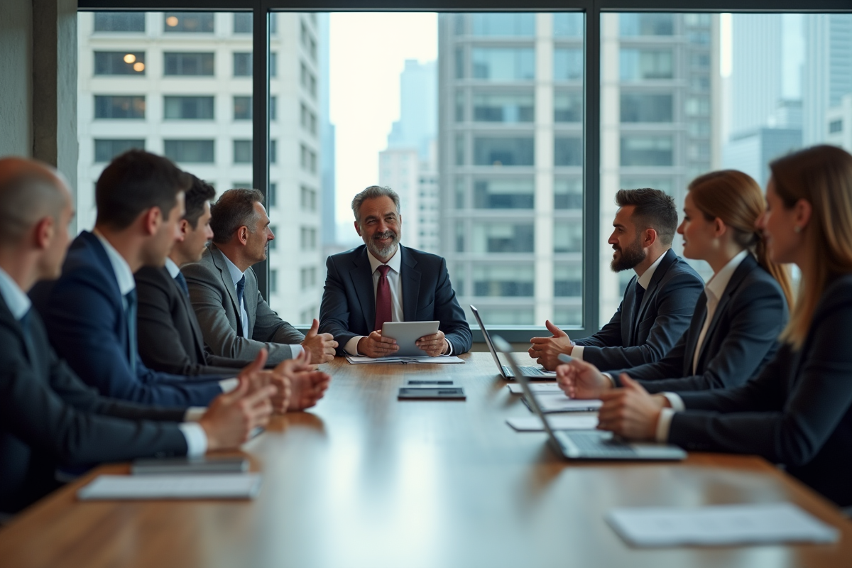Groupe de professionnels en réunion d'affaires modernes