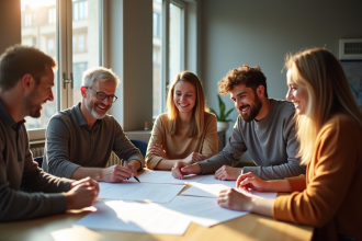 Groupe diversifié travaillant sur des projets communautaires en ville
