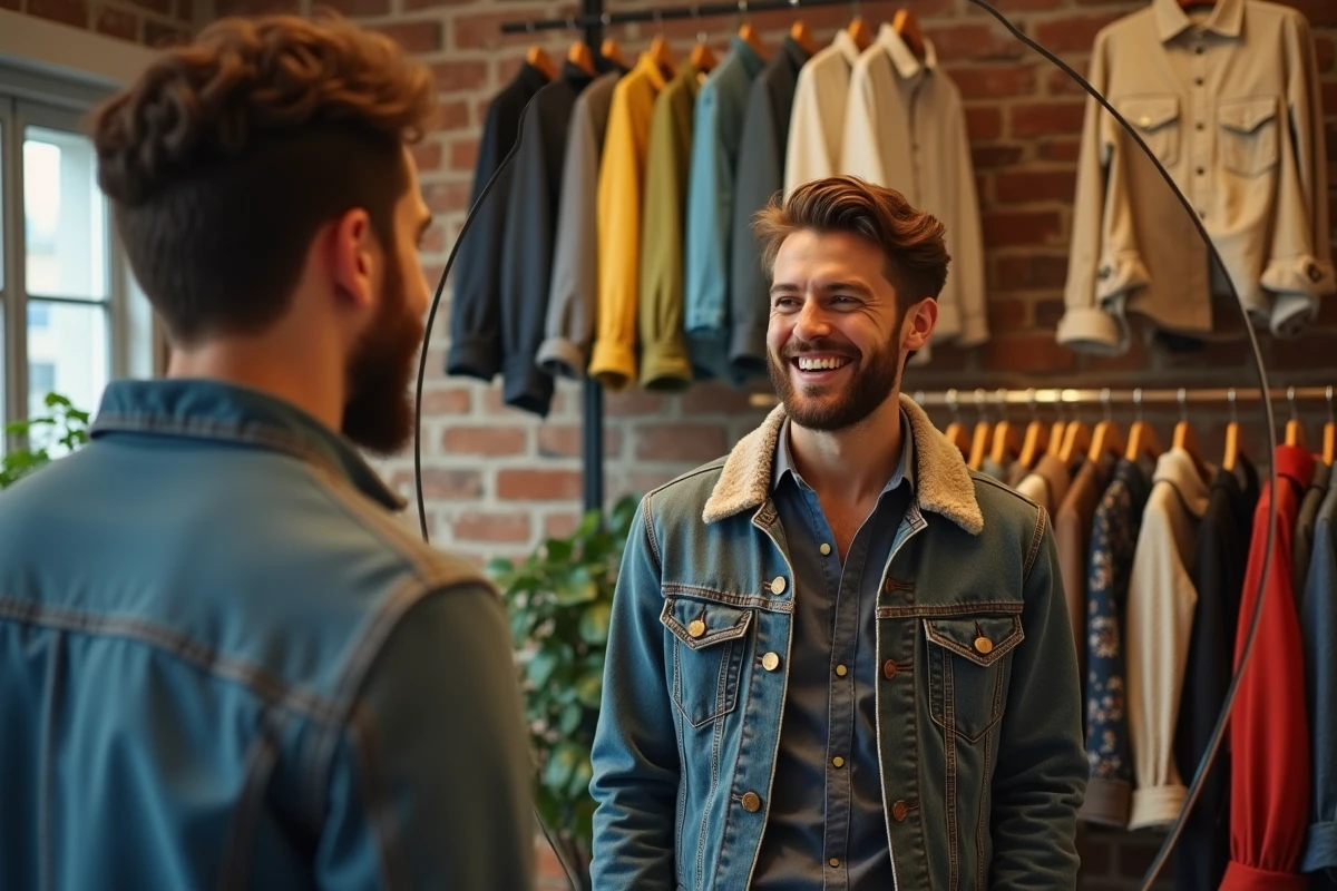 Jeune homme essayant des accessoires dans une boutique de mode