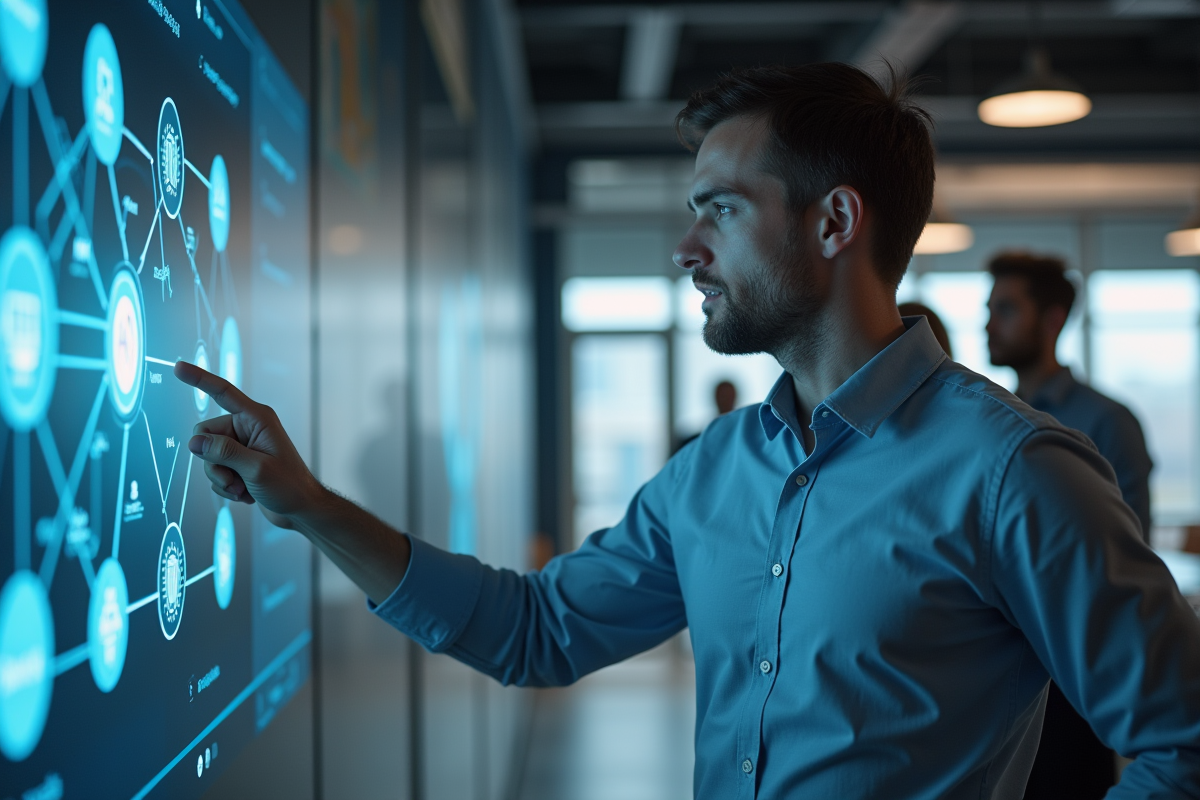 Jeune homme en discussion dans un espace de travail collaboratif